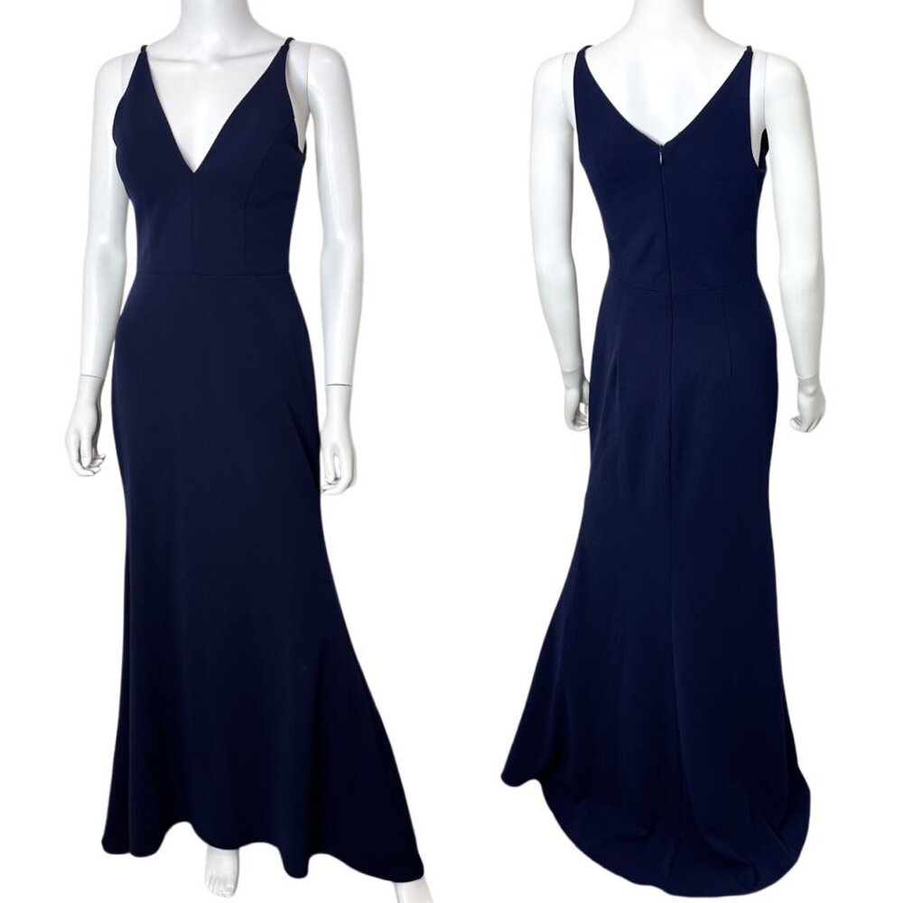 Anthropologie BHLDN Tatum V-Neck Crepe Gown Maxi Dress in Navy Women's Size 6 - Picture 2 of 16